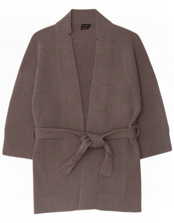 Suéter cardigã feminino Massimo Dutti com palangre Reino Unido 10 lã cinza pequena