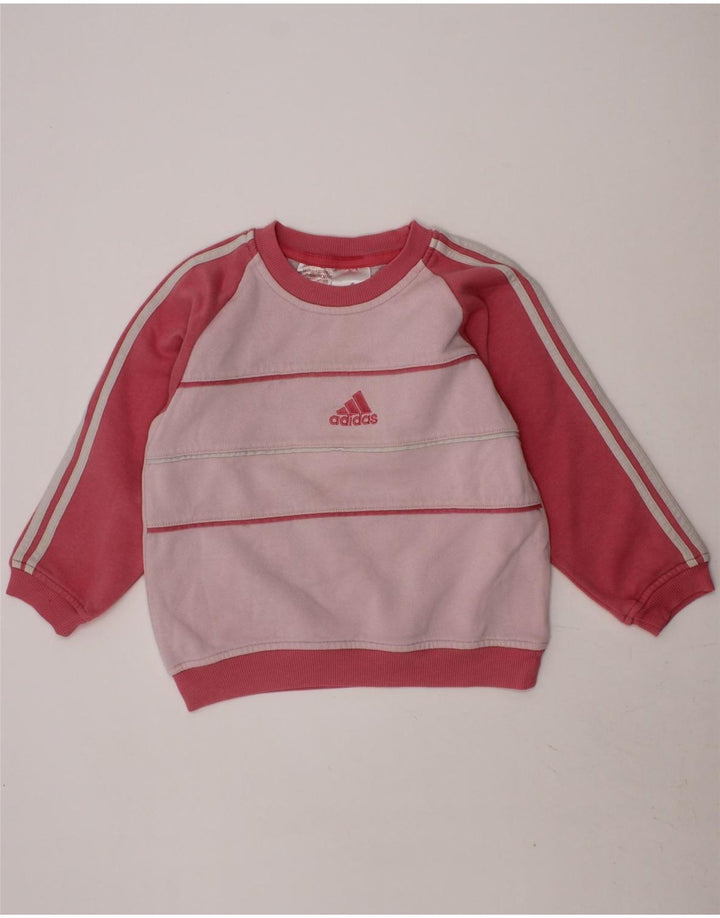 ADIDAS Girls Sweatshirt Jumper 3-4 Years Pink Colourblock Cotton Vintage Adidas and Second-Hand Adidas from Messina Hembry 