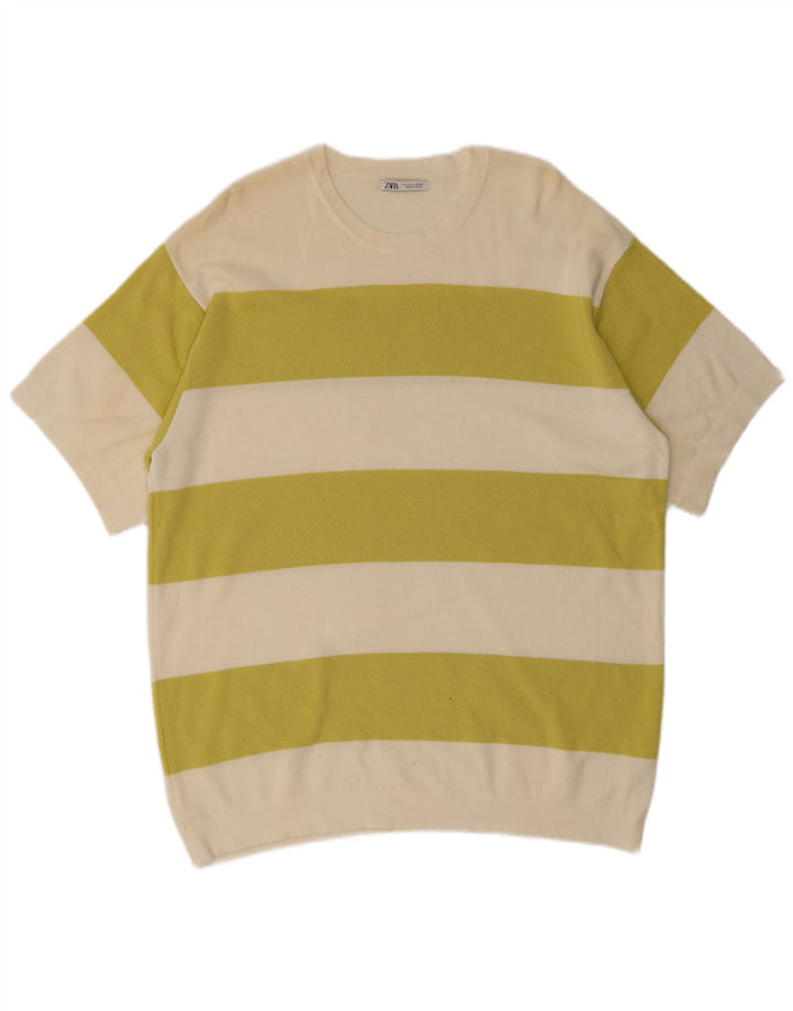 Camiseta masculina Zara Top grande de algodão colorido off white