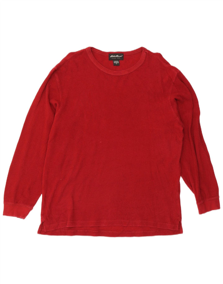 Eddie Bauer Top masculino de manga comprida de algodão vermelho médio