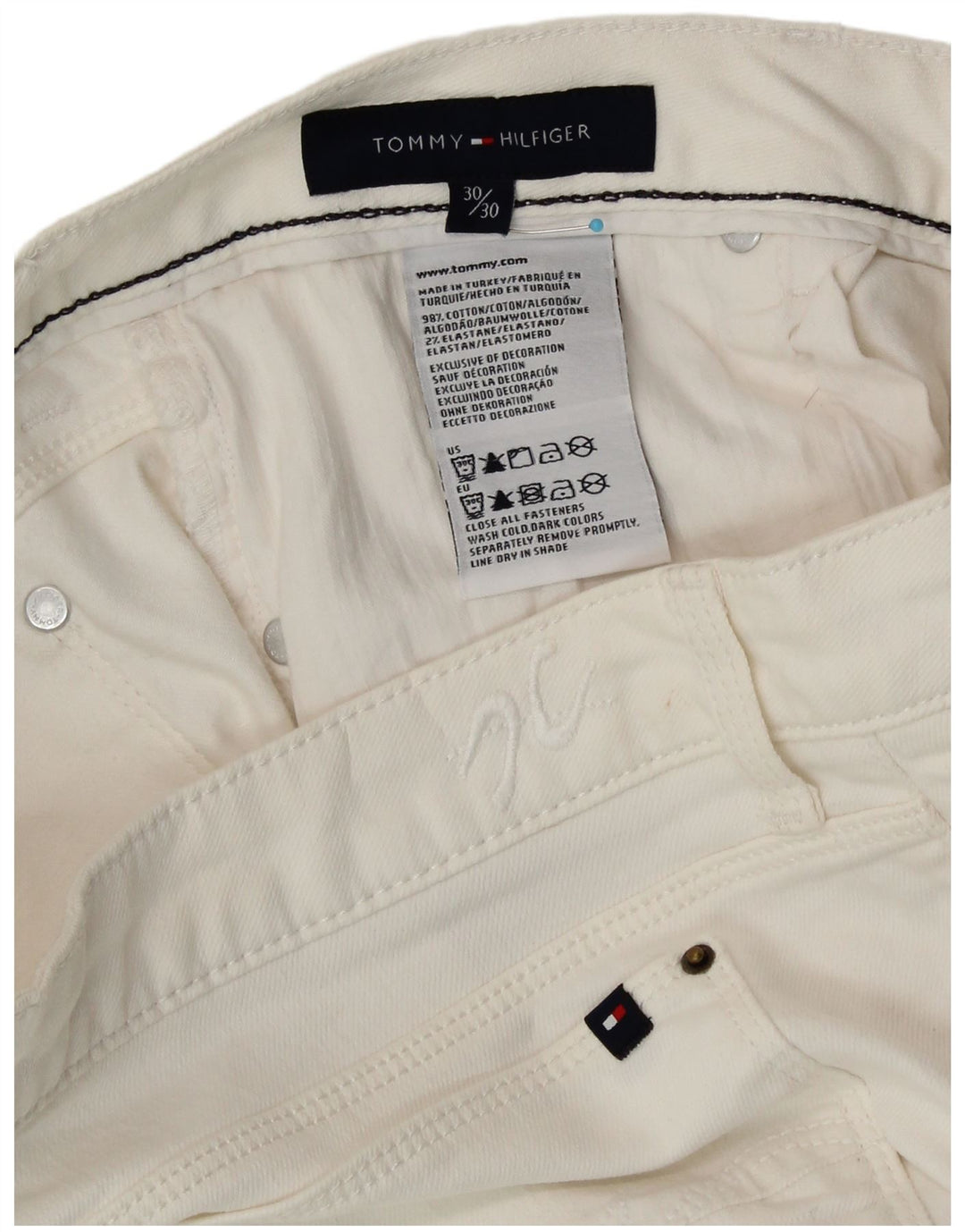Calça jeans feminina TOMMY HILFIGER W30 L30 algodão branco