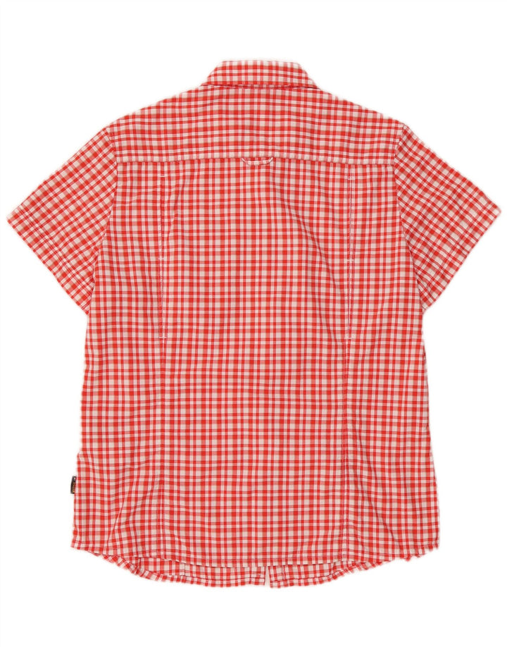 Camisa feminina de manga curta Jack Wolfskin Reino Unido 16 grande vermelho xadrez poliamida
