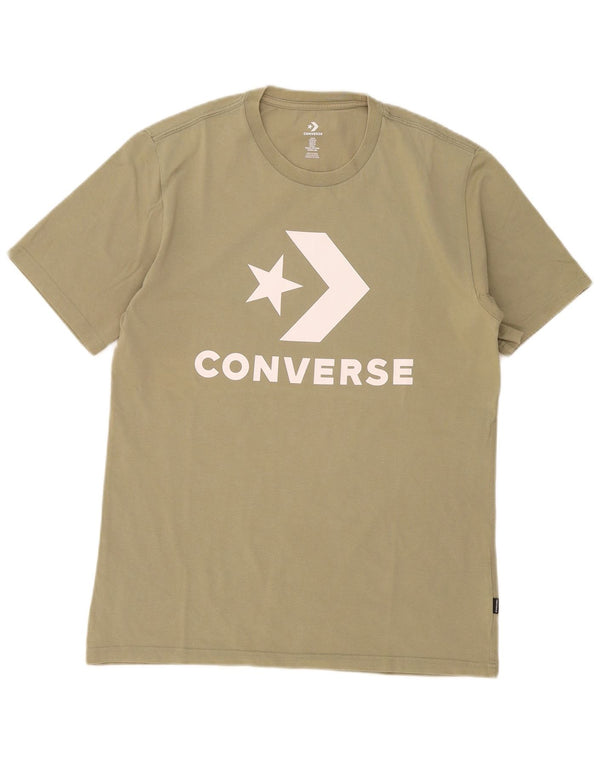 Converse Mens Graphic T-Shirt Top Médio Algodão Cáqui