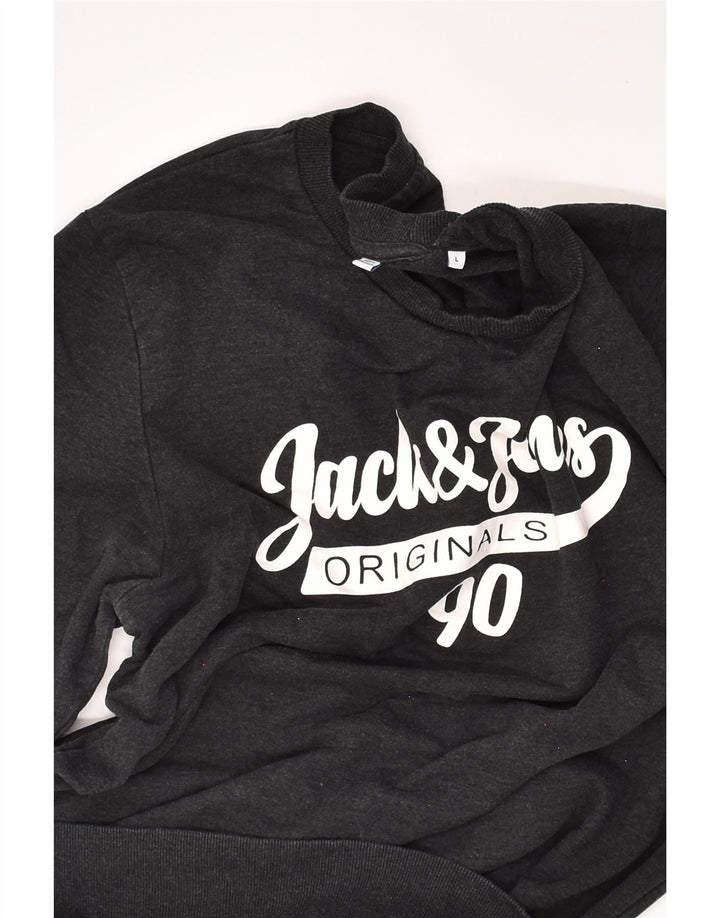 JACK & JONES Mens Graphic Sweatshirt Jumper Large Grey Cotton Vintage Jack & Jones and Second-Hand Jack & Jones from Messina Hembry 