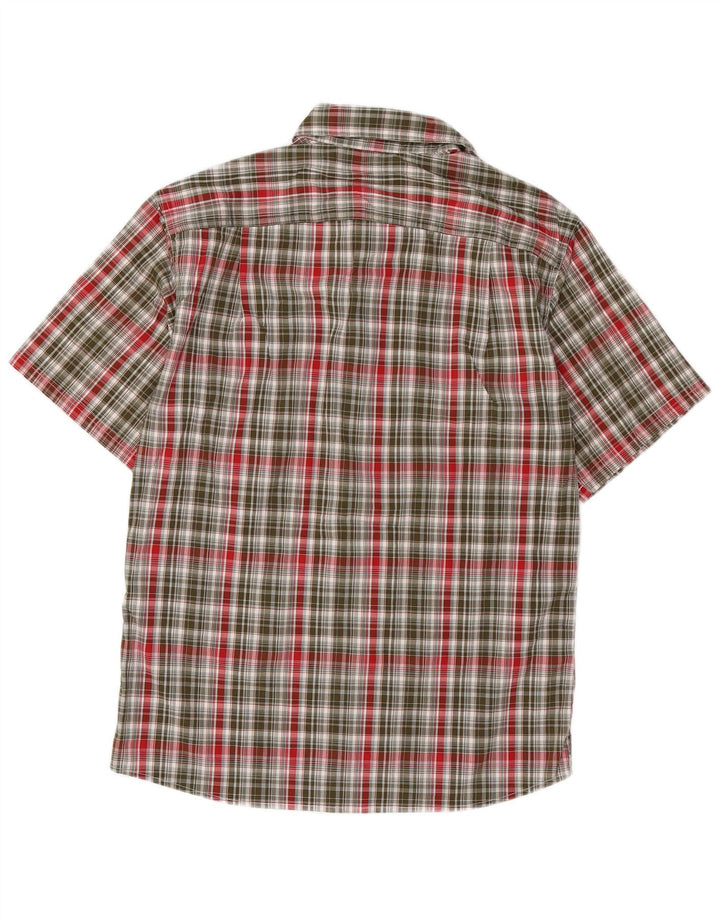 EDDIE BAUER Camisa masculina de manga curta, poliéster xadrez médio cáqui
