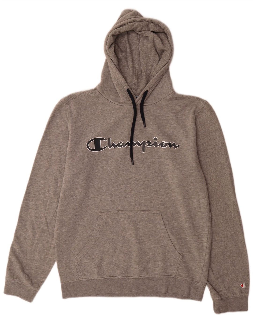 Jumper masculino com capuz gráfico Champion algodão manchado cinza médio