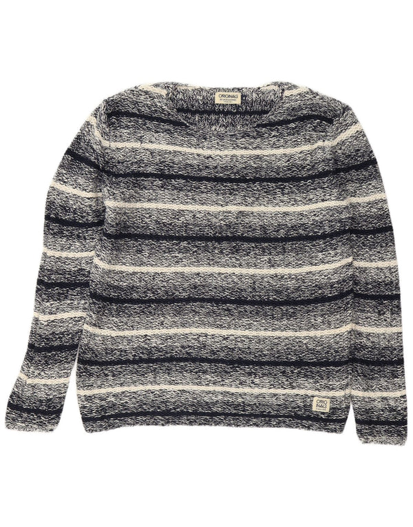 Suéter masculino Jack & Jones com gola canoa XL de algodão listrado azul marinho