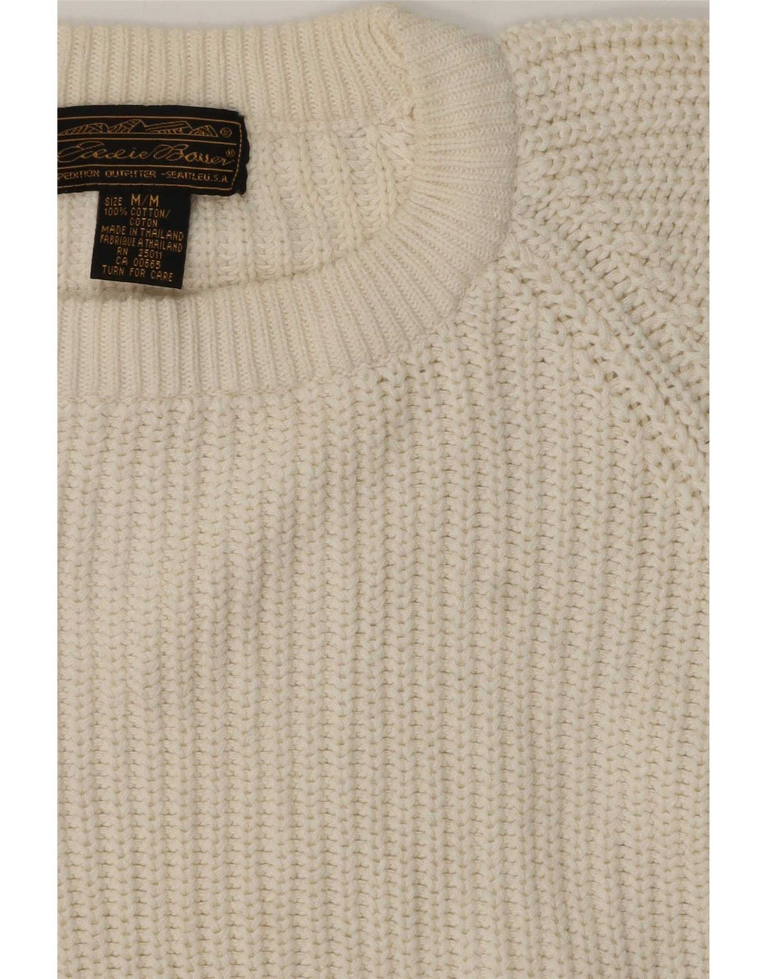 Suéter masculino Eddie Bauer com gola redonda, médio off white algodão clássico