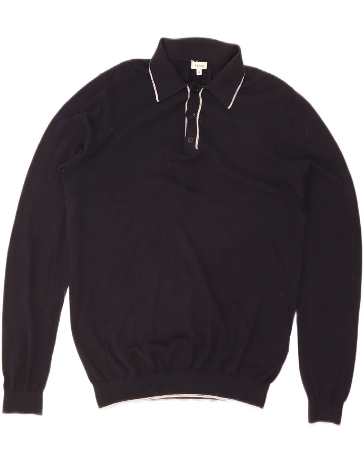 Suéter masculino REISS com gola polo e algodão azul marinho médio