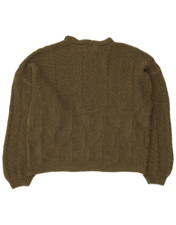 Suéter feminino VINTAGE com gola redonda grande e tamanho UK 18 XL cáqui