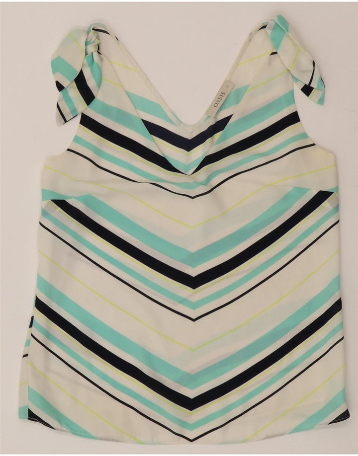Blusa feminina sem mangas Oasis UK 12 poliéster listrado branco médio