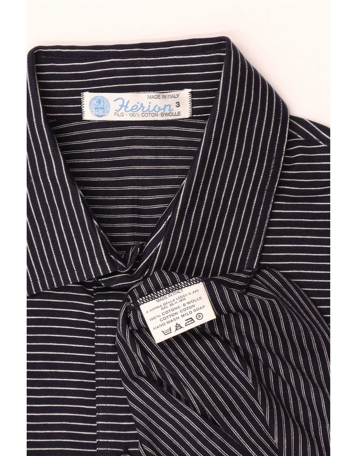 Camisa polo masculina Herion de algodão listrado azul marinho médio