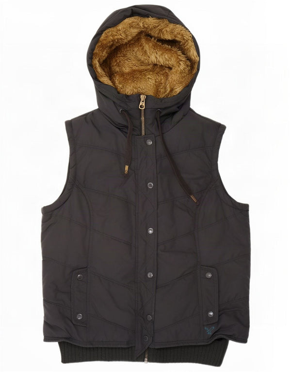 American Eagle Womens Hooded Acolchoado Gilet UK 16 Grande Poliéster Preto