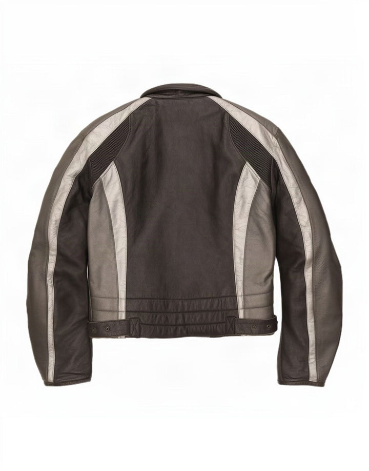 Jaqueta de couro masculina vintage IT 52 grande bloco colorido preto