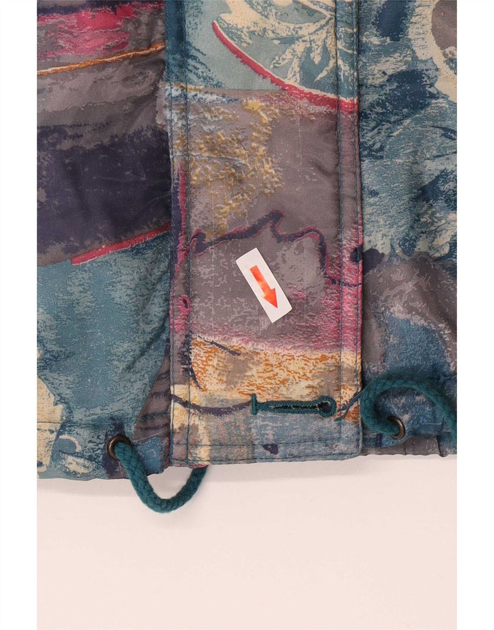 Jaqueta corta-vento feminina abstrata vintage Reino Unido 14 grande retro multicolorido