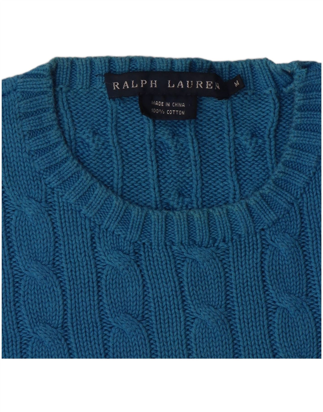 Suéter feminino com gola redonda RALPH LAUREN Reino Unido 12 algodão azul médio