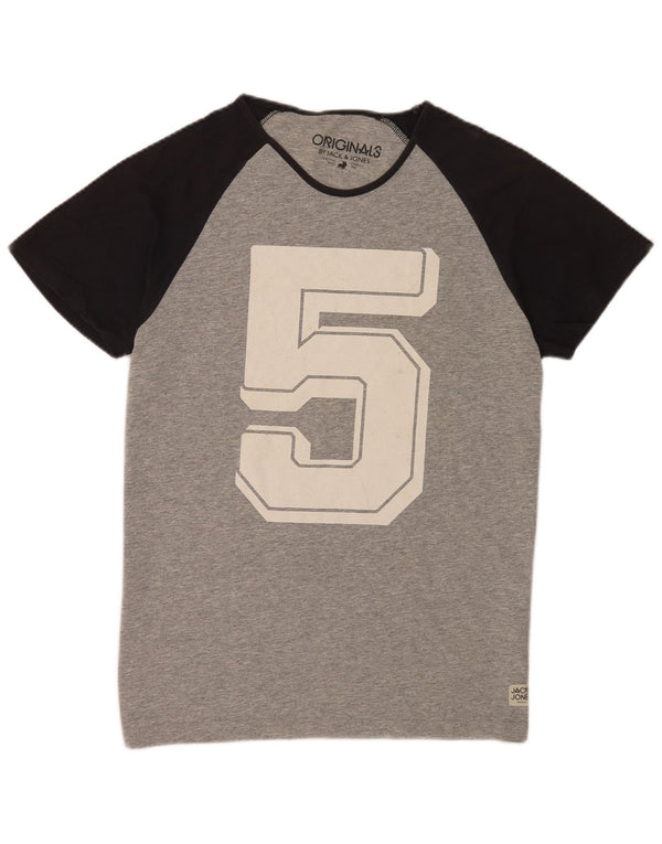 Camiseta gráfica masculina Jack & Jones Top XL cinza colorblock algodão