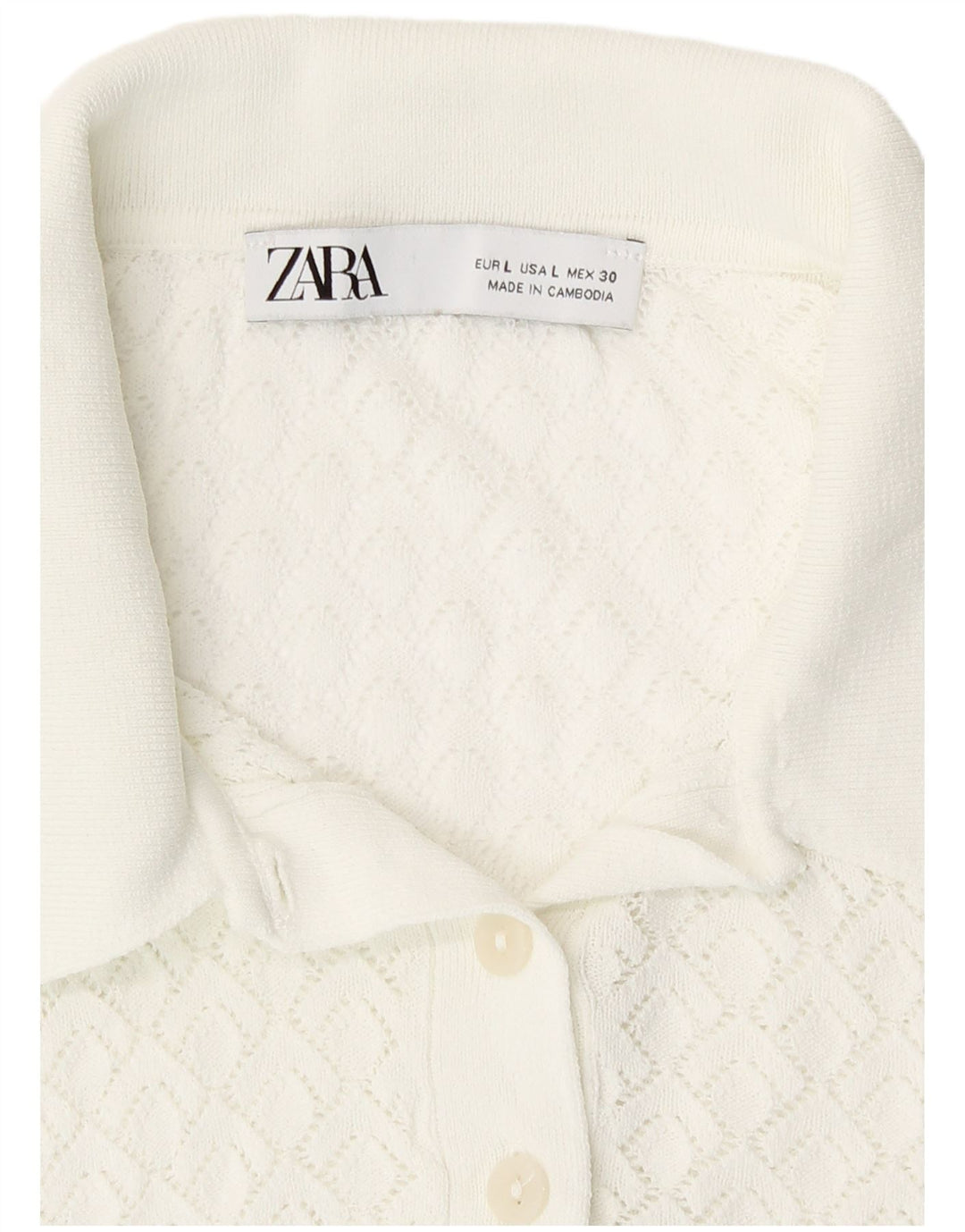 Zara Top feminino transparente manga comprida Reino Unido 14 grande branco