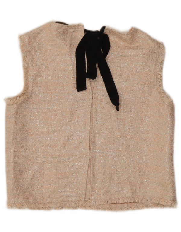 Blusa feminina sem mangas Zara Top UK 10 pequeno bege acrílico