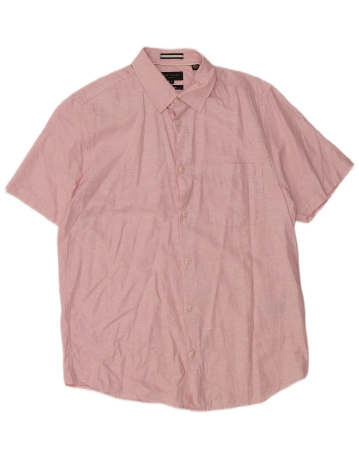 Camisa masculina TED BAKER de manga curta com ajuste regular tamanho 3 médio rosa manchado