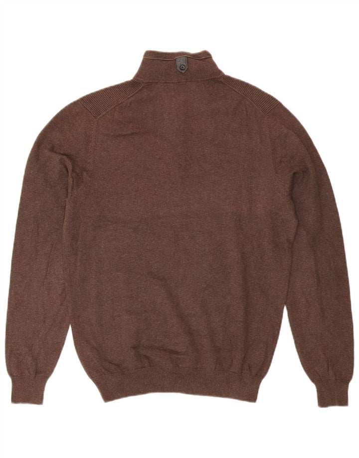 Suéter masculino Massimo Dutti com zíper e gola pequena de algodão marrom