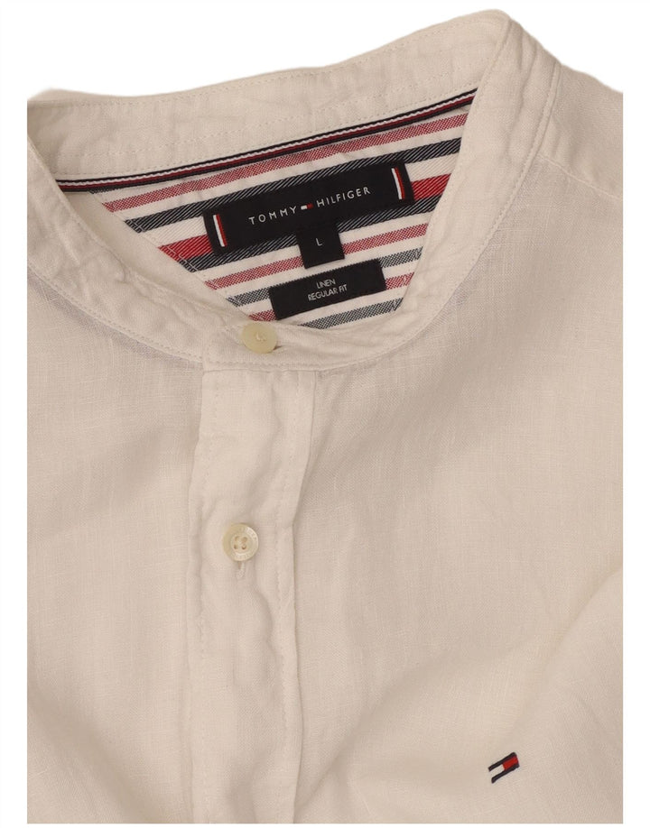 Camisa masculina TOMMY HILFIGER regular fit grande linho branco