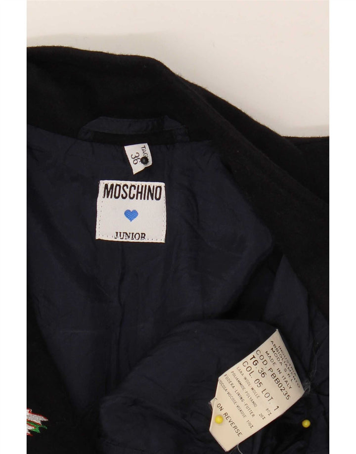 Moschino Jaqueta blazer feminina com peito duplo de 7 a 8 anos de lã azul marinho