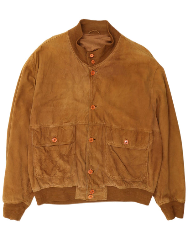 Jaqueta bomber masculina vintage de camurça UK 42 XL bege