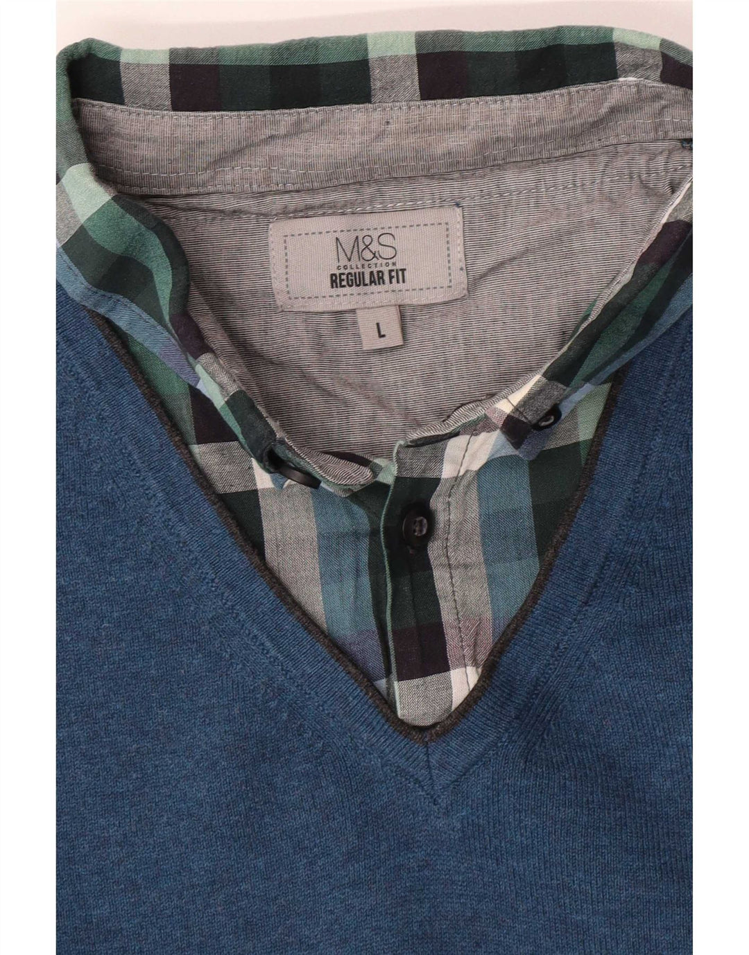 Suéter masculino Marks & Spencer regular fit com gola polo grande azul