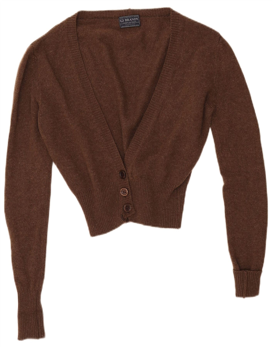 Suéter cardigã feminino VINTAGE Reino Unido 14 lã de cordeiro marrom médio