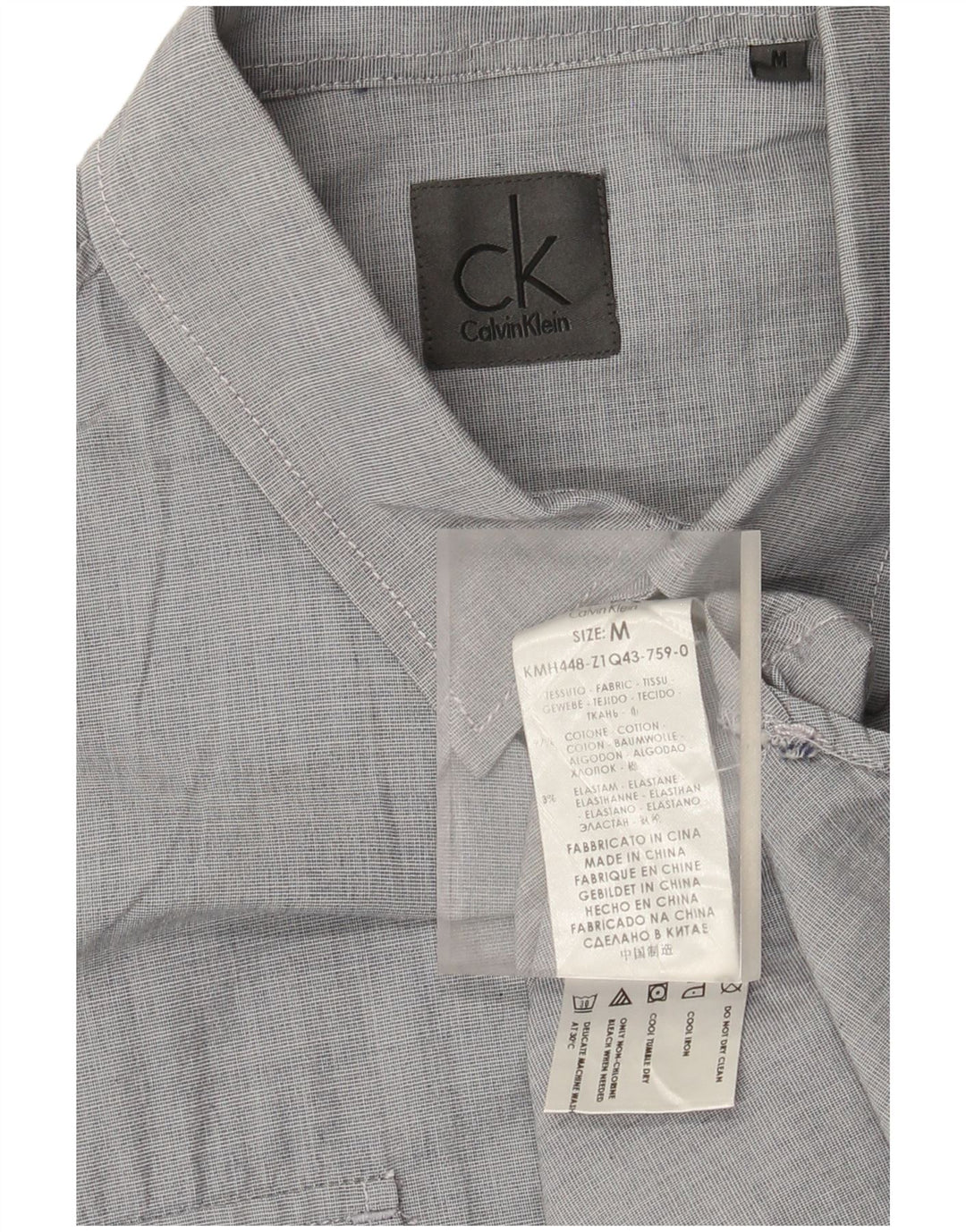 Camisa militar masculina de manga curta Calvin Klein algodão cinza médio