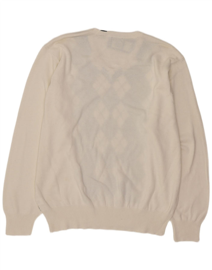 Suéter masculino Izod com decote em V XL branco Argyle/algodão diamante