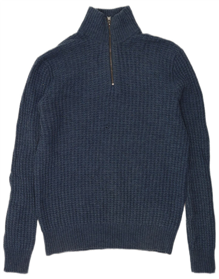 Suéter masculino Gap com zíper e gola em lã de cordeiro azul pequeno