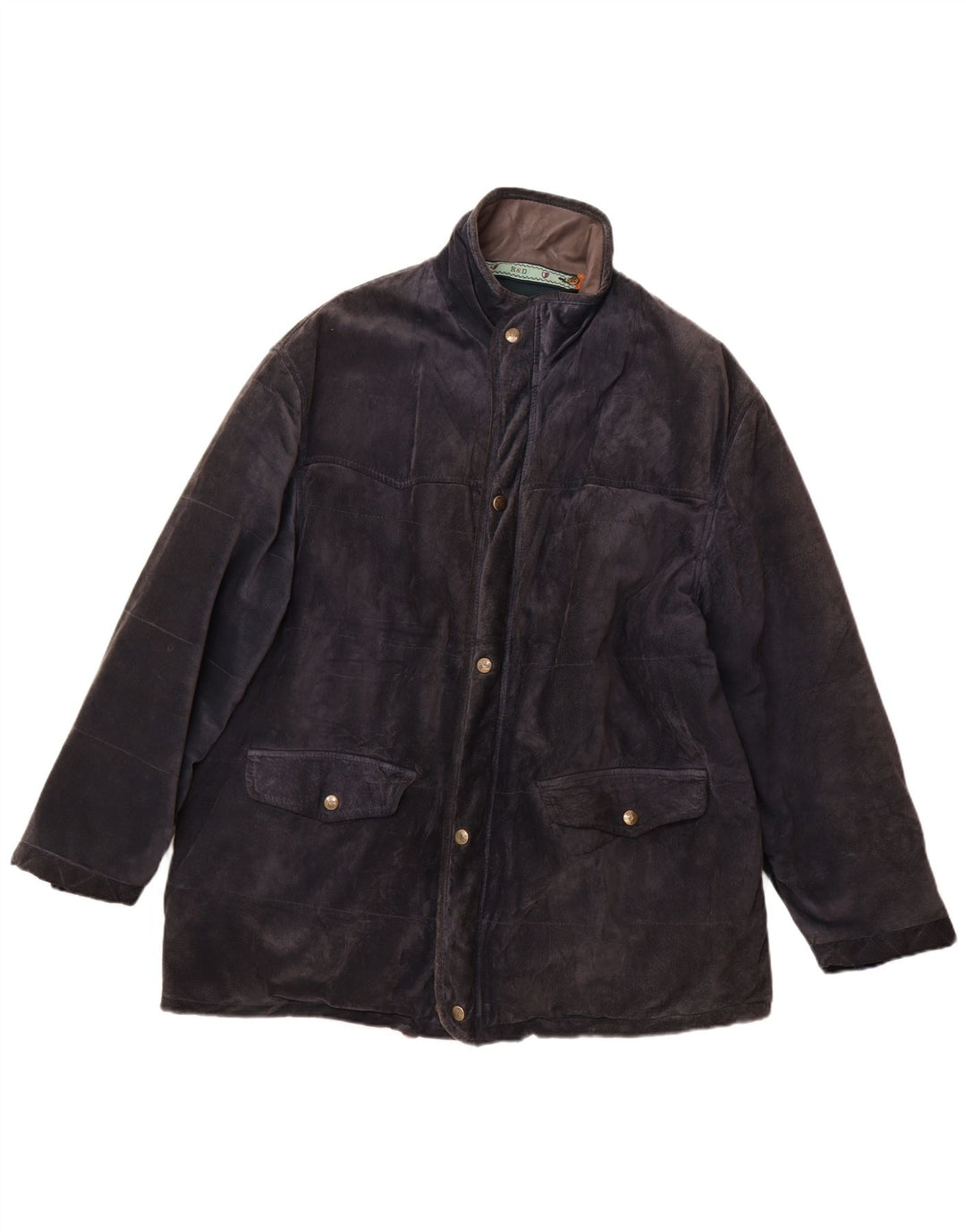 Casaco corta-vento masculino vintage em camurça IT 52 XL couro azul marinho