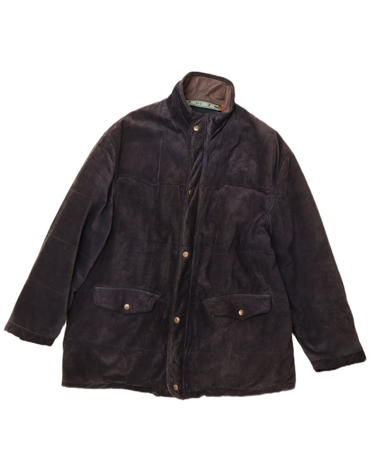 Casaco corta-vento masculino vintage em camurça IT 52 XL couro azul marinho