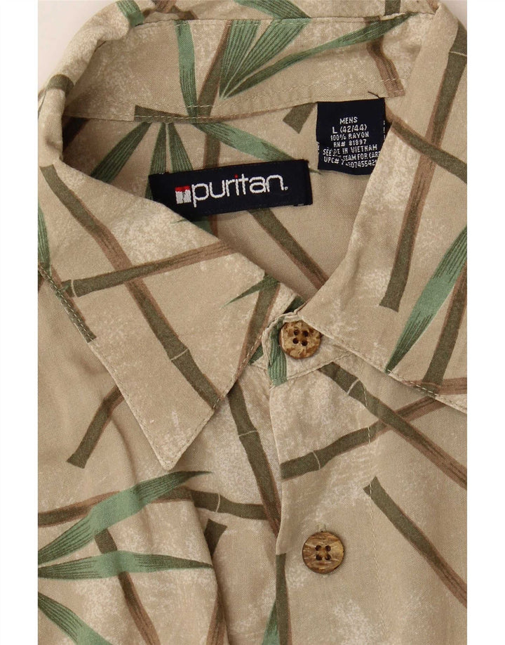 Camisa masculina Puritan Abstract Padrão manga curta tamanho 42/44 grande bege