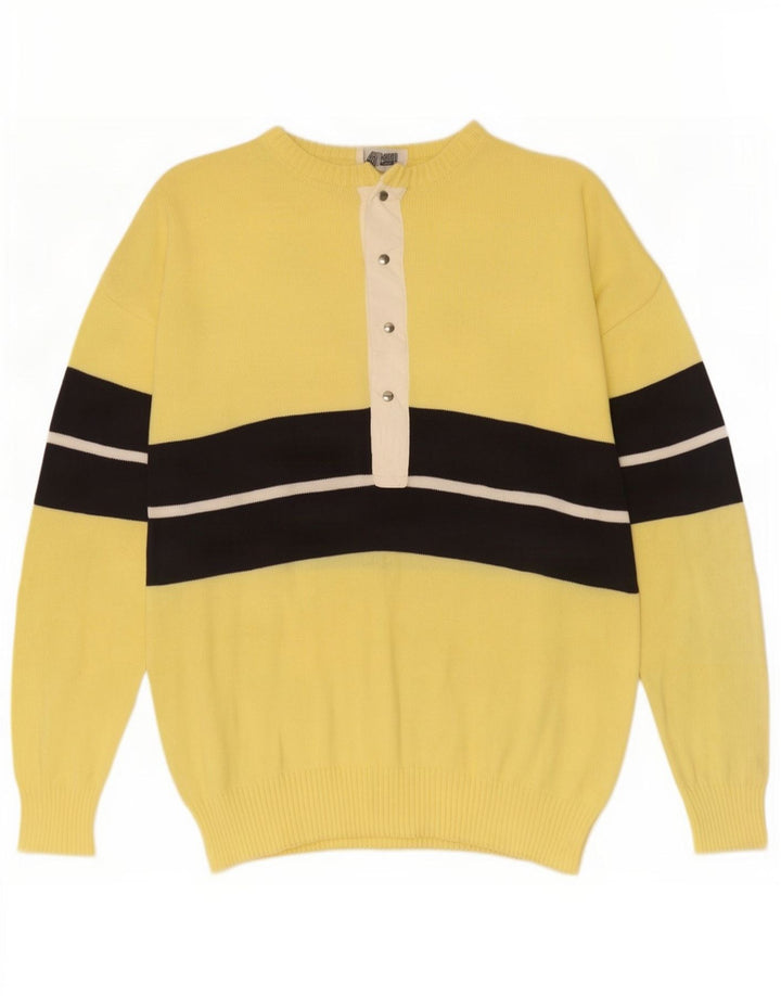 Suéter vintage masculino com gola com botão e algodão colorblock amarelo médio