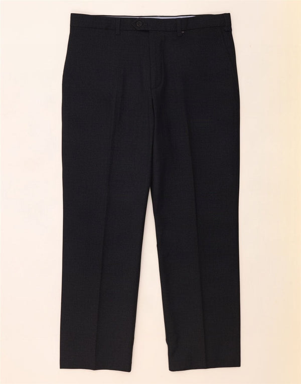 Calça masculina de ajuste regular Marks & Spencer W36 L29 lã azul marinho