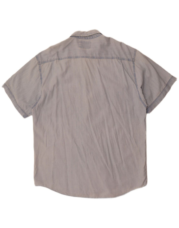 Wrangler Camisa jeans masculina de manga curta 2XL algodão azul