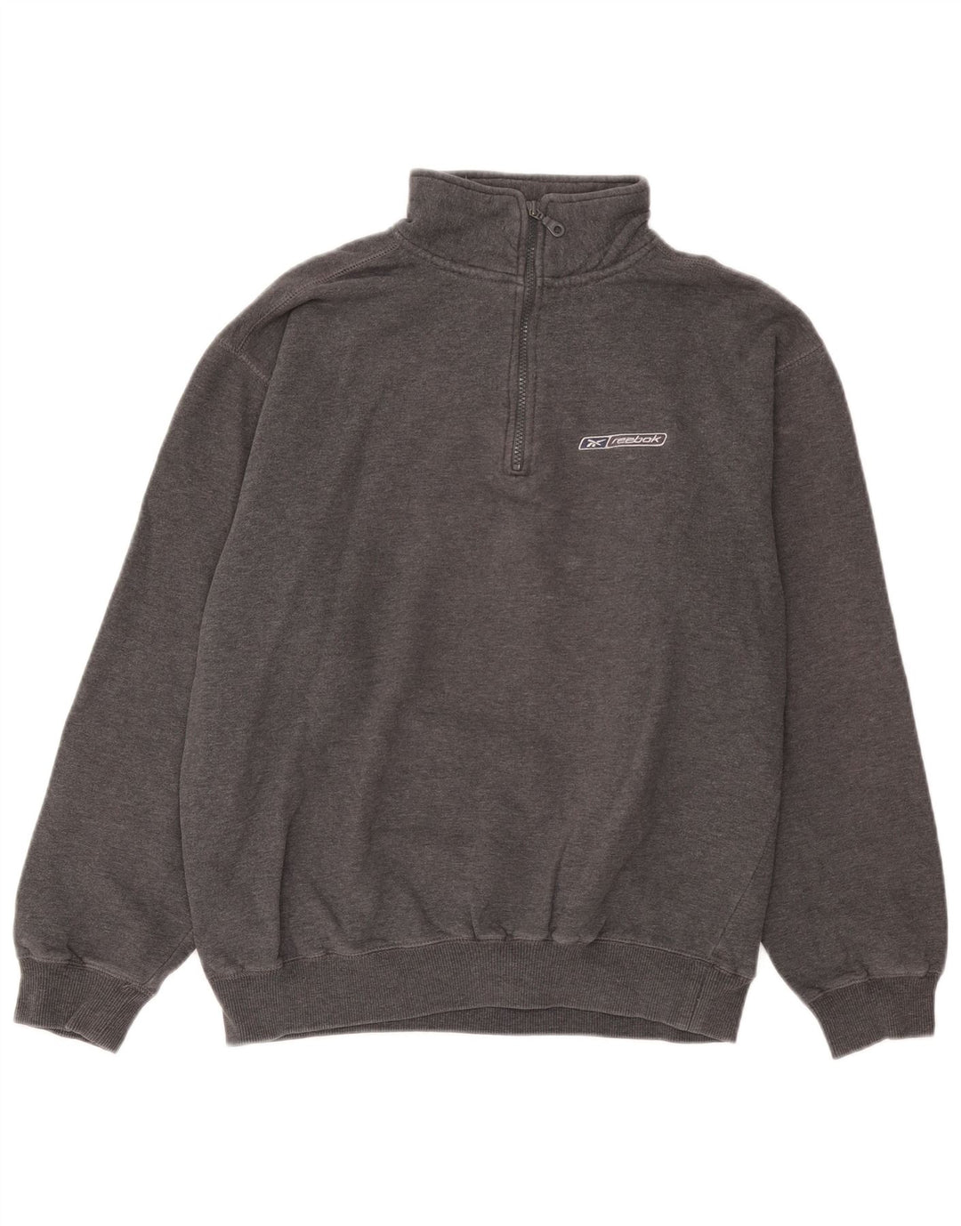Reebok Mens Zip Neck Moletom Jumper Médio Cinza Algodão