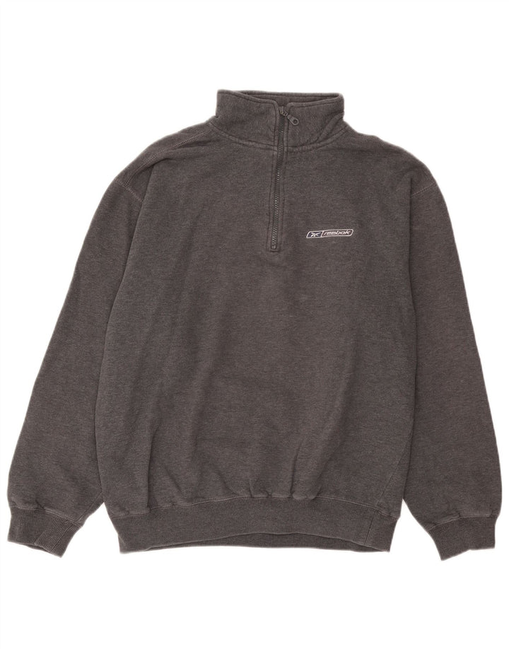 Reebok Mens Zip Neck Moletom Jumper Médio Cinza Algodão