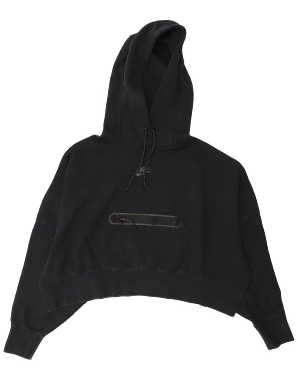Nike Womens Crop Oversized Hoodie Jumper UK 14 Médio Algodão Preto