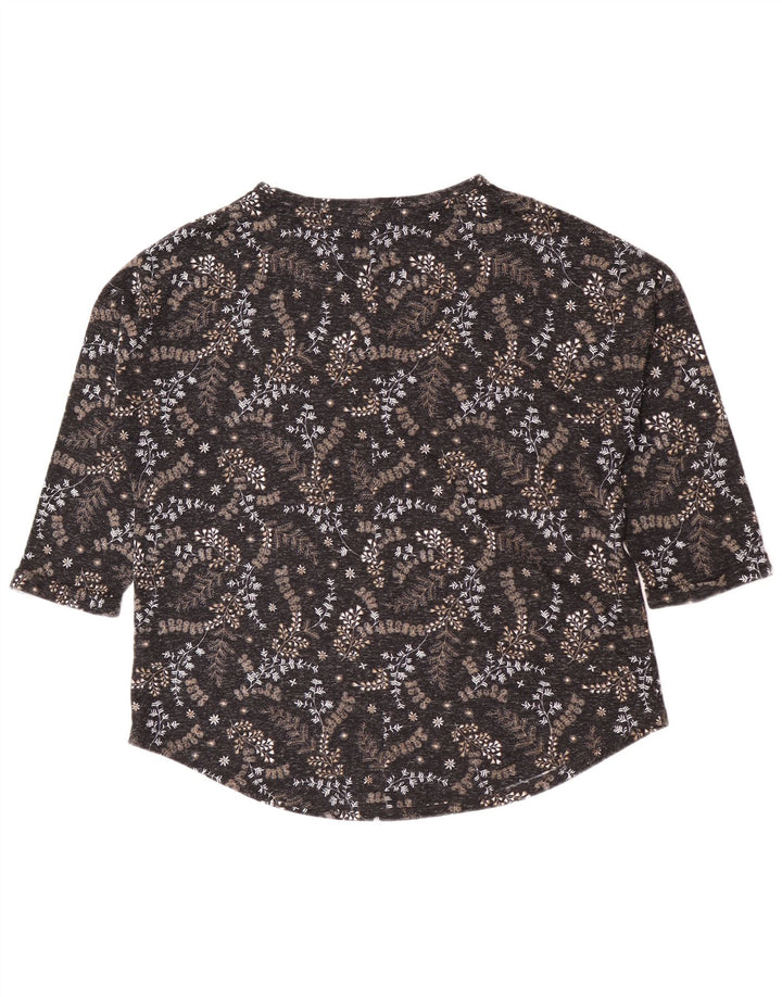 Top feminino Marks & Spencer manga 3/4 Reino Unido 16 grande poliéster floral preto