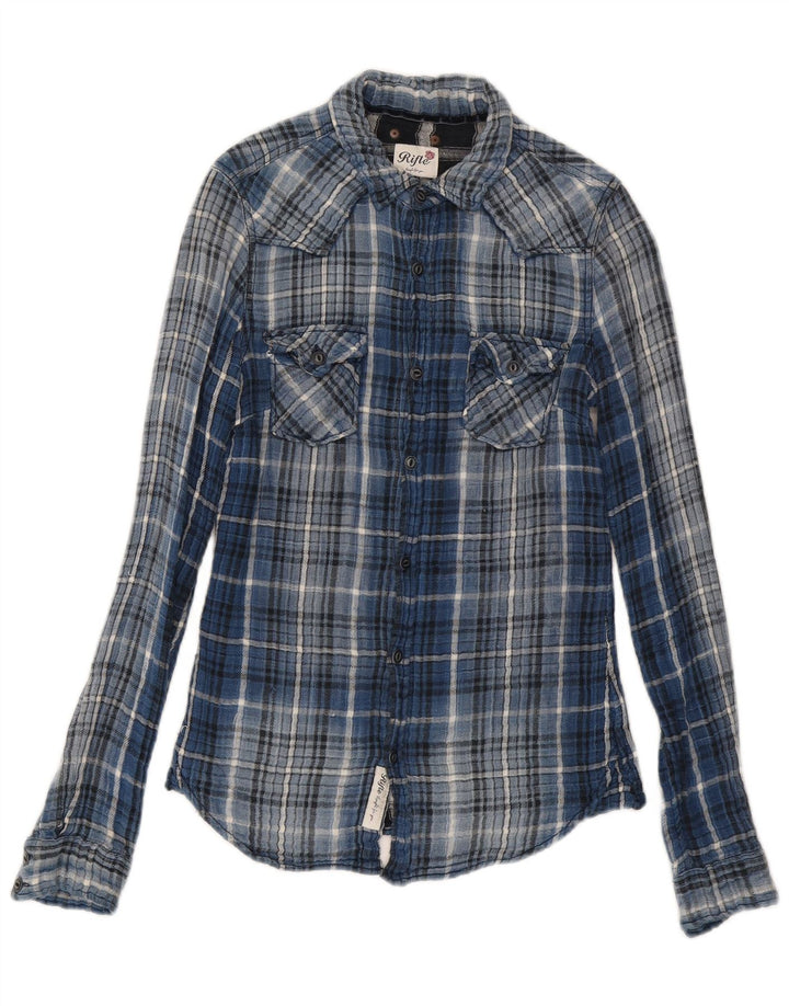 Camisa masculina de flanela Rifle pequena de algodão xadrez azul
