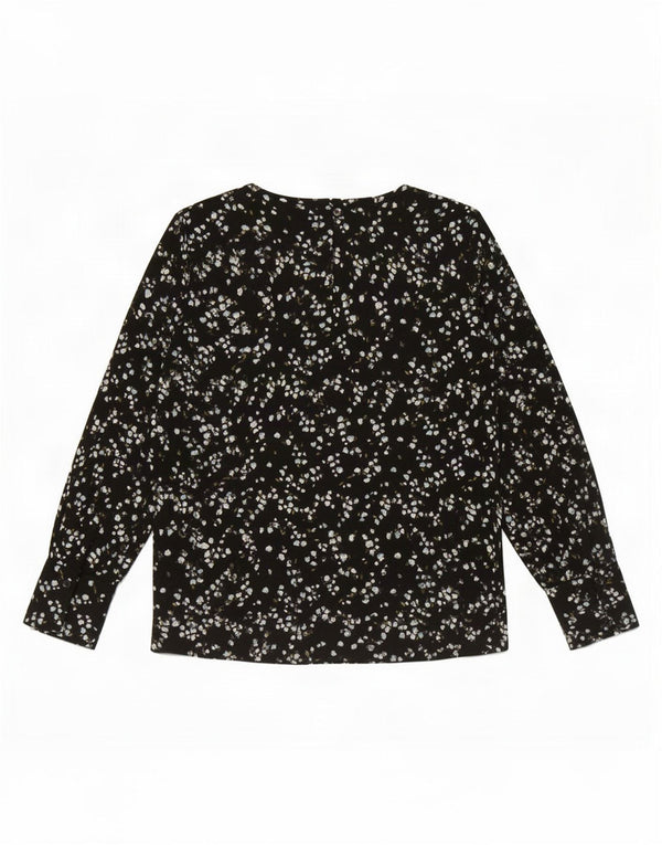 Blusa feminina de manga comprida Marks & Spencer Reino Unido 8 pequena preta floral