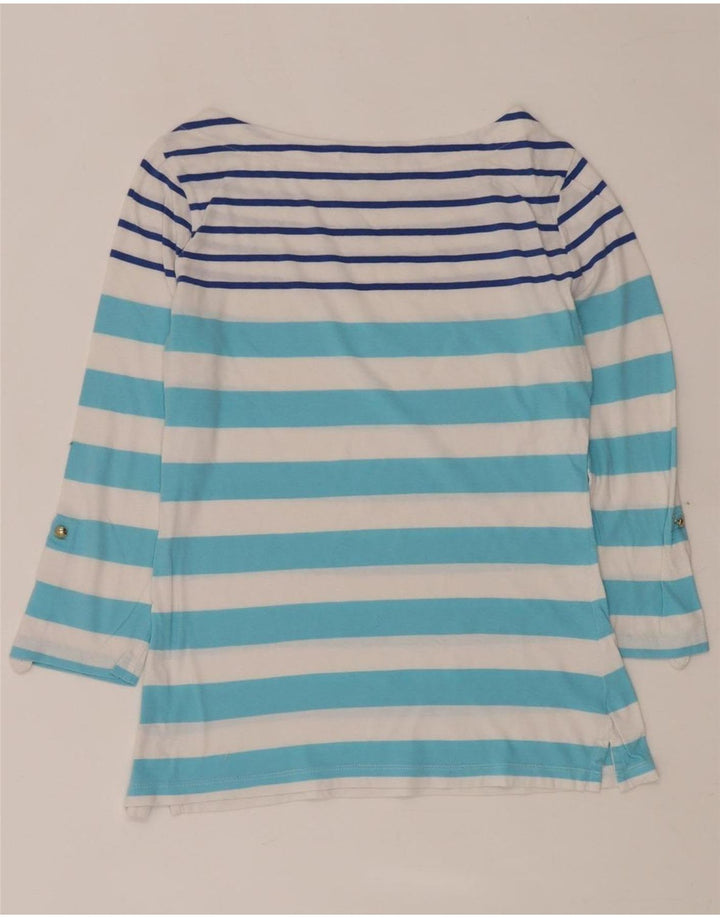 Top feminino TOMMY HILFIGER manga 3/4 UK 12 listrado azul médio
