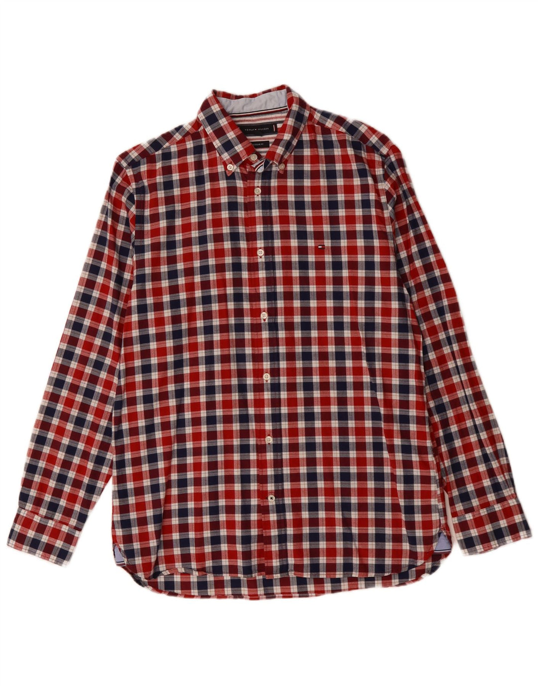 Camisa masculina TOMMY HILFIGER de ajuste regular médio algodão vermelho guingão