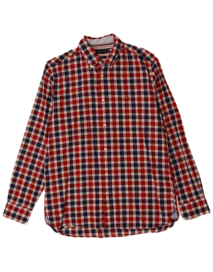 Camisa masculina TOMMY HILFIGER de ajuste regular médio algodão vermelho guingão