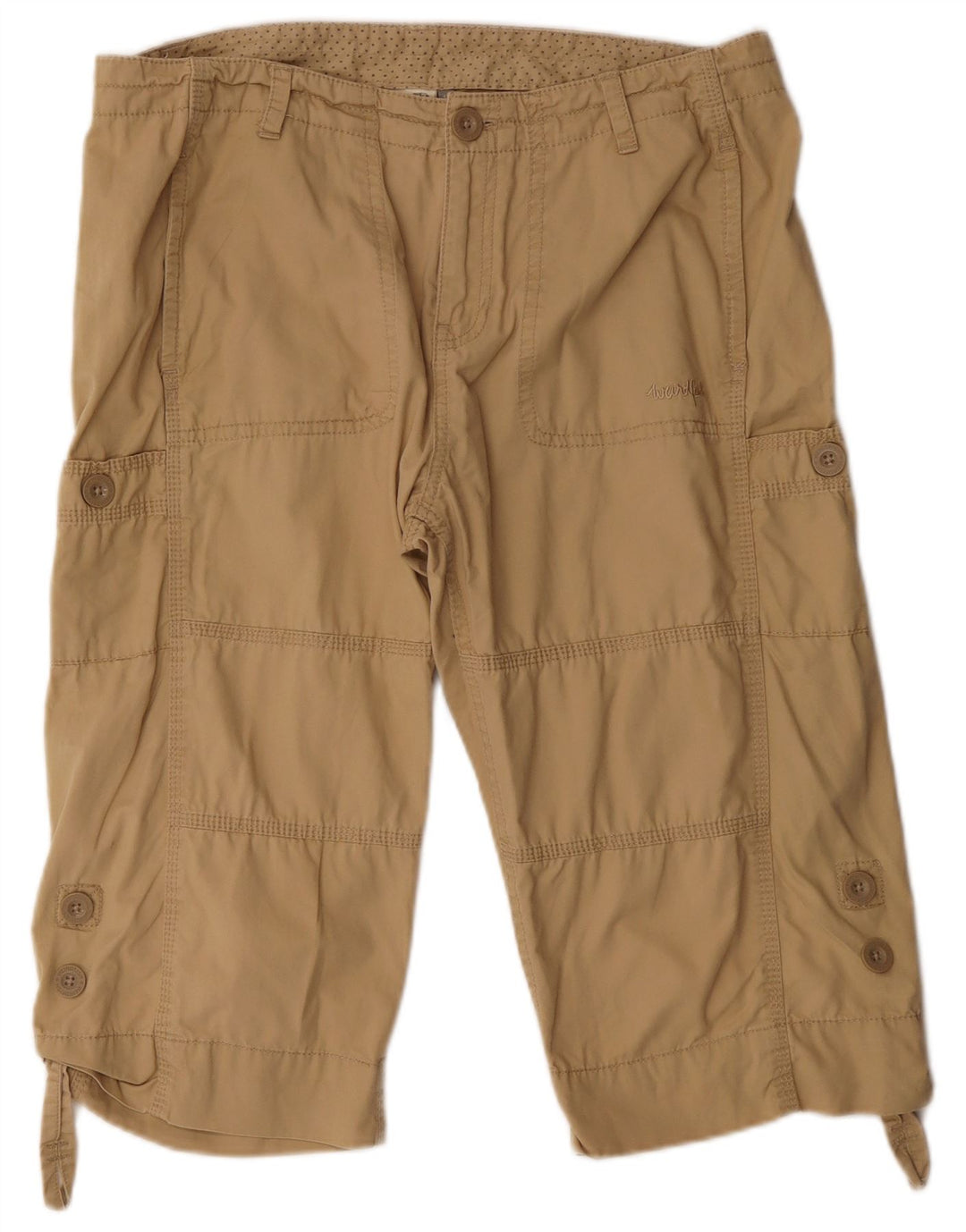 Bermuda cargo feminina Weird Fish UK 14 grande W34 algodão bege