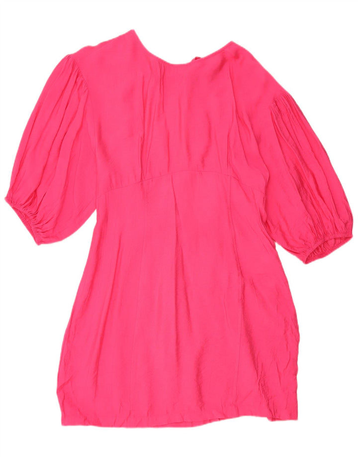 Vestido feminino Zara A-Line Reino Unido 14 grande viscose rosa